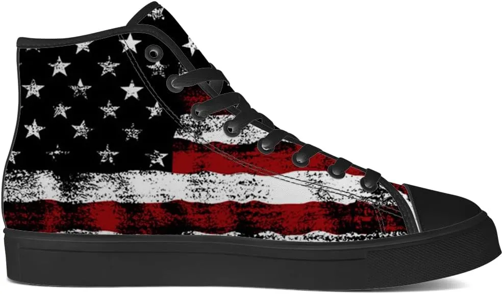Men's Women's American Flag High Top Canvas Shoes USA Flag High Top Sneakers Lace Up Casual Shoes Gifts for Men Women