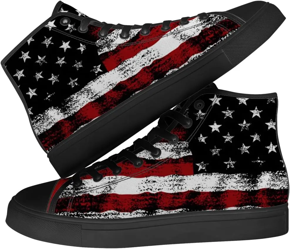 Men's Women's American Flag High Top Canvas Shoes USA Flag High Top Sneakers Lace Up Casual Shoes Gifts for Men Women