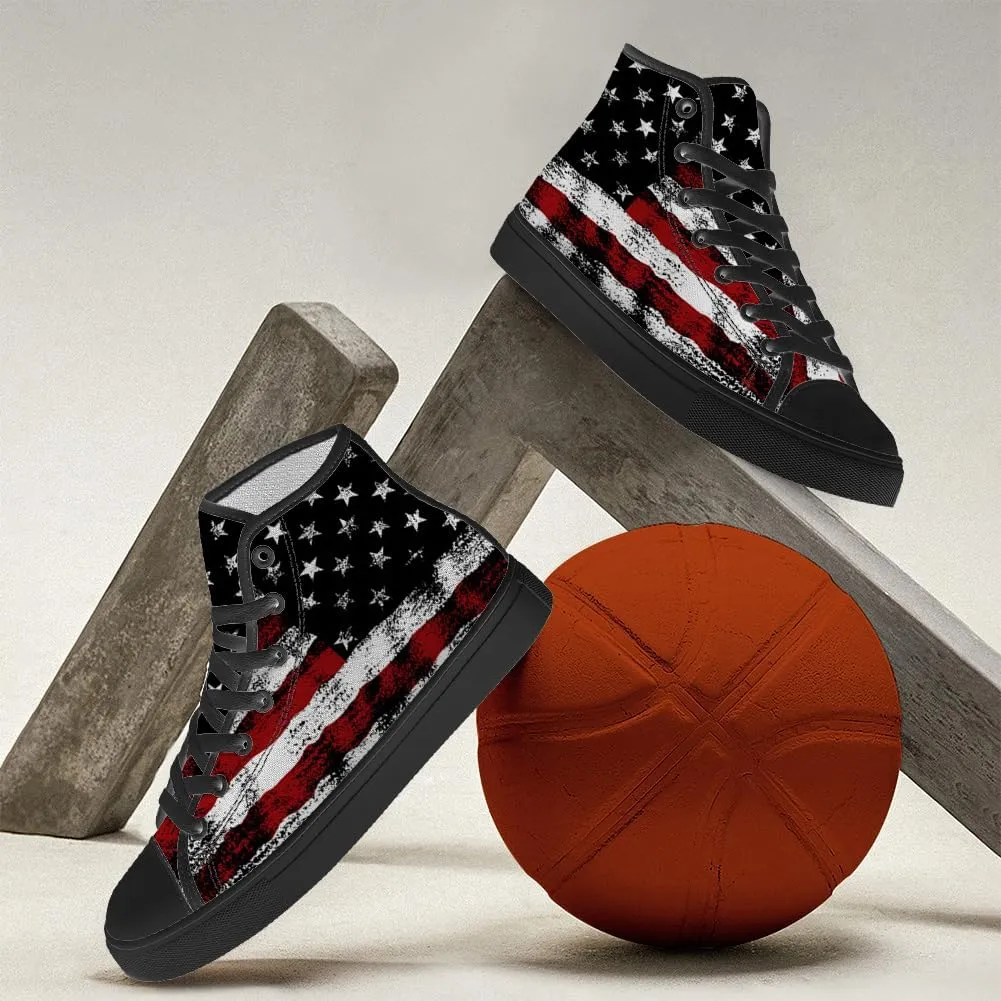 Men's Women's American Flag High Top Canvas Shoes USA Flag High Top Sneakers Lace Up Casual Shoes Gifts for Men Women
