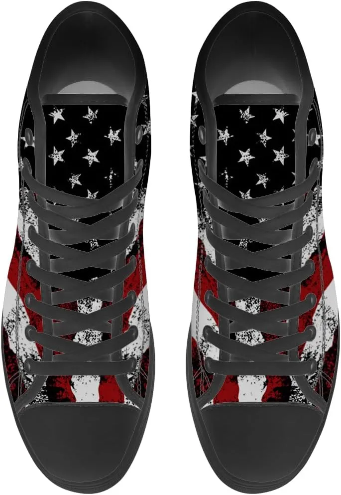 Men's Women's American Flag High Top Canvas Shoes USA Flag High Top Sneakers Lace Up Casual Shoes Gifts for Men Women