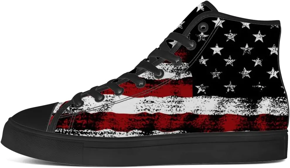 Men's Women's American Flag High Top Canvas Shoes USA Flag High Top Sneakers Lace Up Casual Shoes Gifts for Men Women