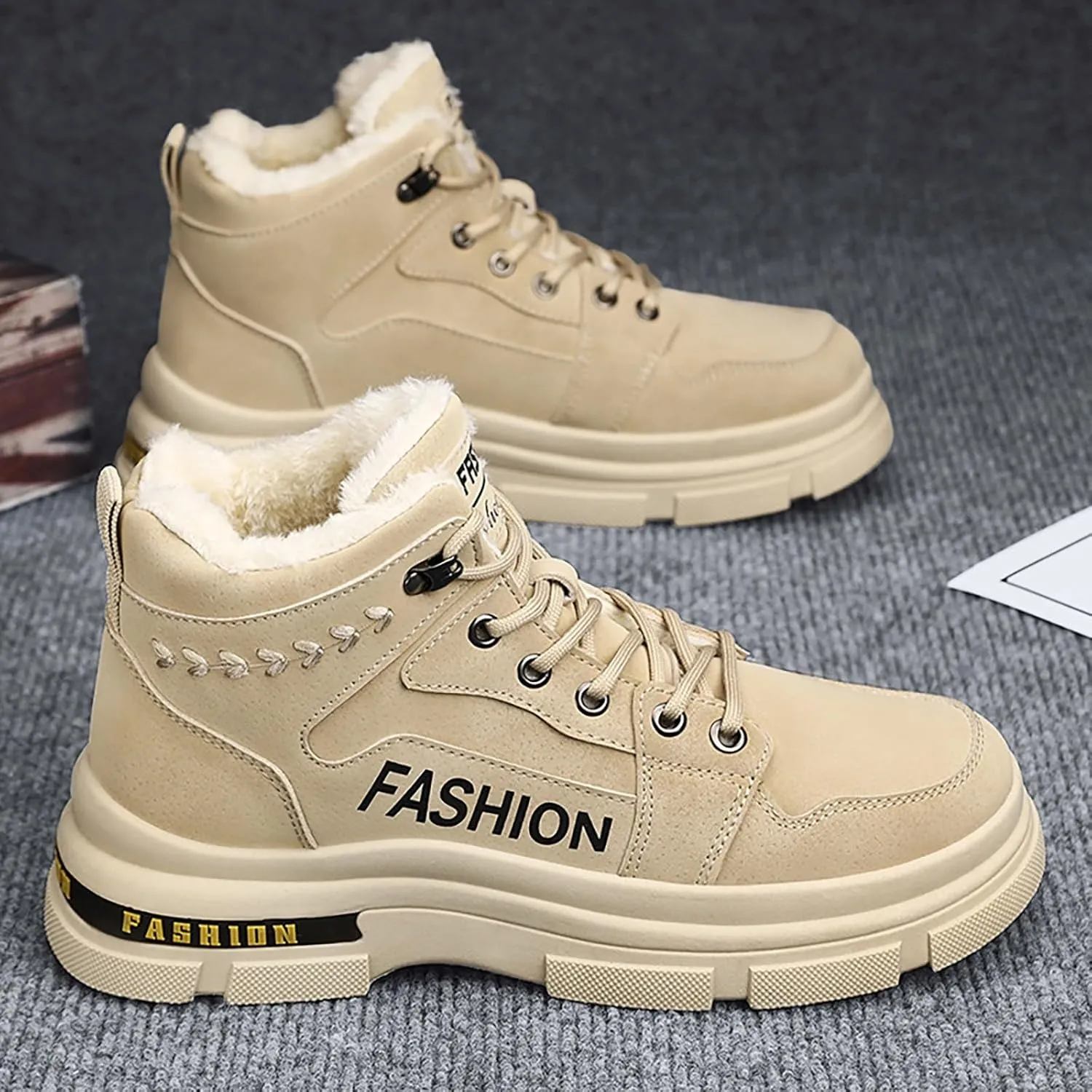 Men's Work Boots Slip On Hiking Sneakers Fur Lined Ankle Boot Women's Safety Shoes Composite Toe Platform Sneakers Indestructible Hike Grounded Footwear