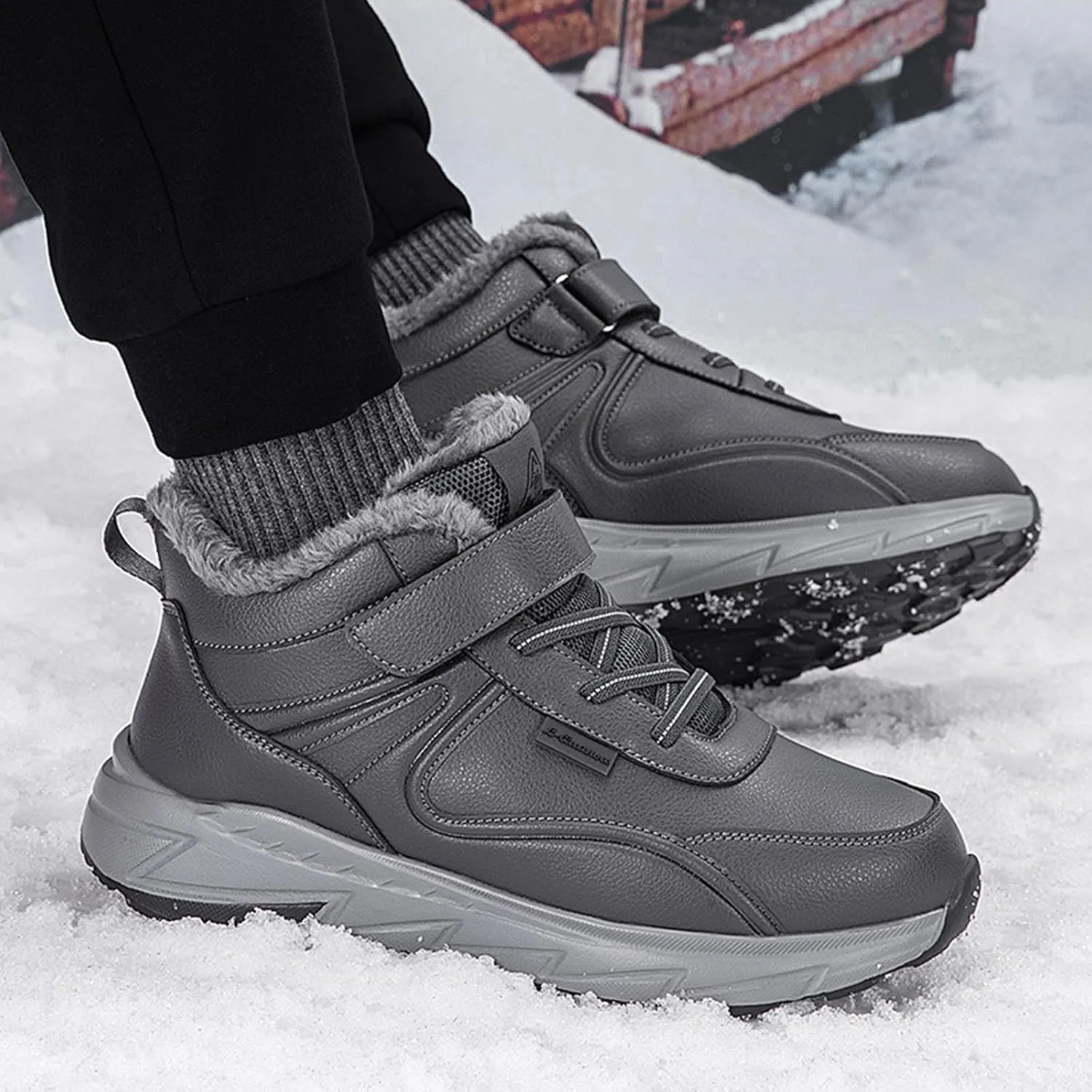 Men's Work Boots Steel Toe Hiking Sneakers Fur Lined Ankle Boot Safety Shoes for Women Insulated Waterproof Platform Shoes Work Hike Grounded Footwear
