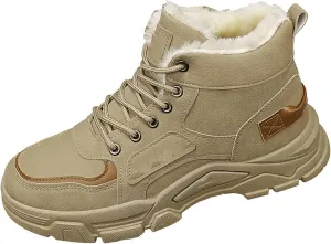 Men's Work Boots Wide Width Hiking Sneakers Warm Fur Lined Women's Workout Shoes Slip Resistant Wide Outdoor Shoes Slip on Loafers Hike Grounded Footwear