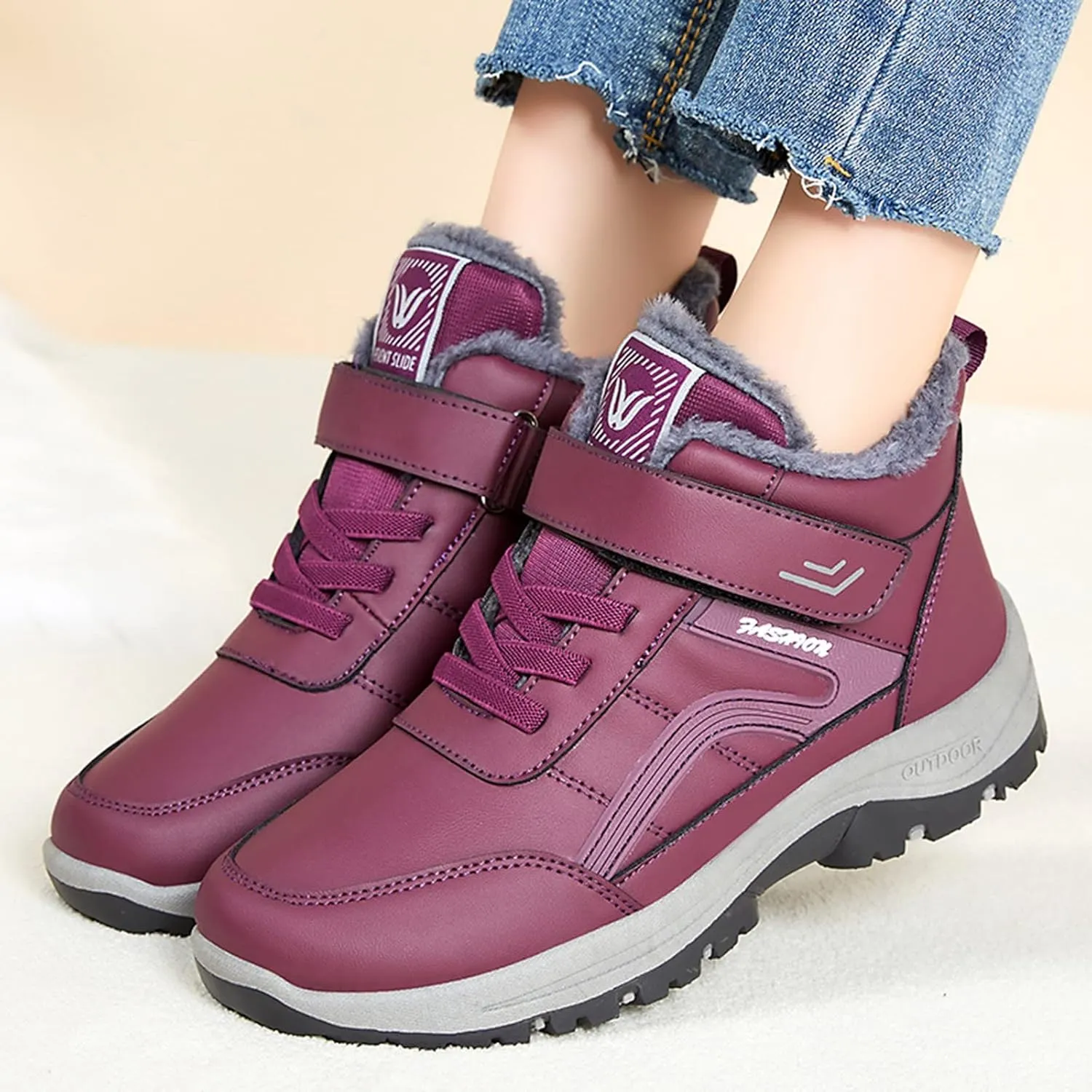Men's Work Boots Wide Width Hiking Sneakers Warm Fur Lined Women's Workout Shoes Slip Resistant Wide Outdoor Shoes Slip on Loafers Hike Grounded Footwear