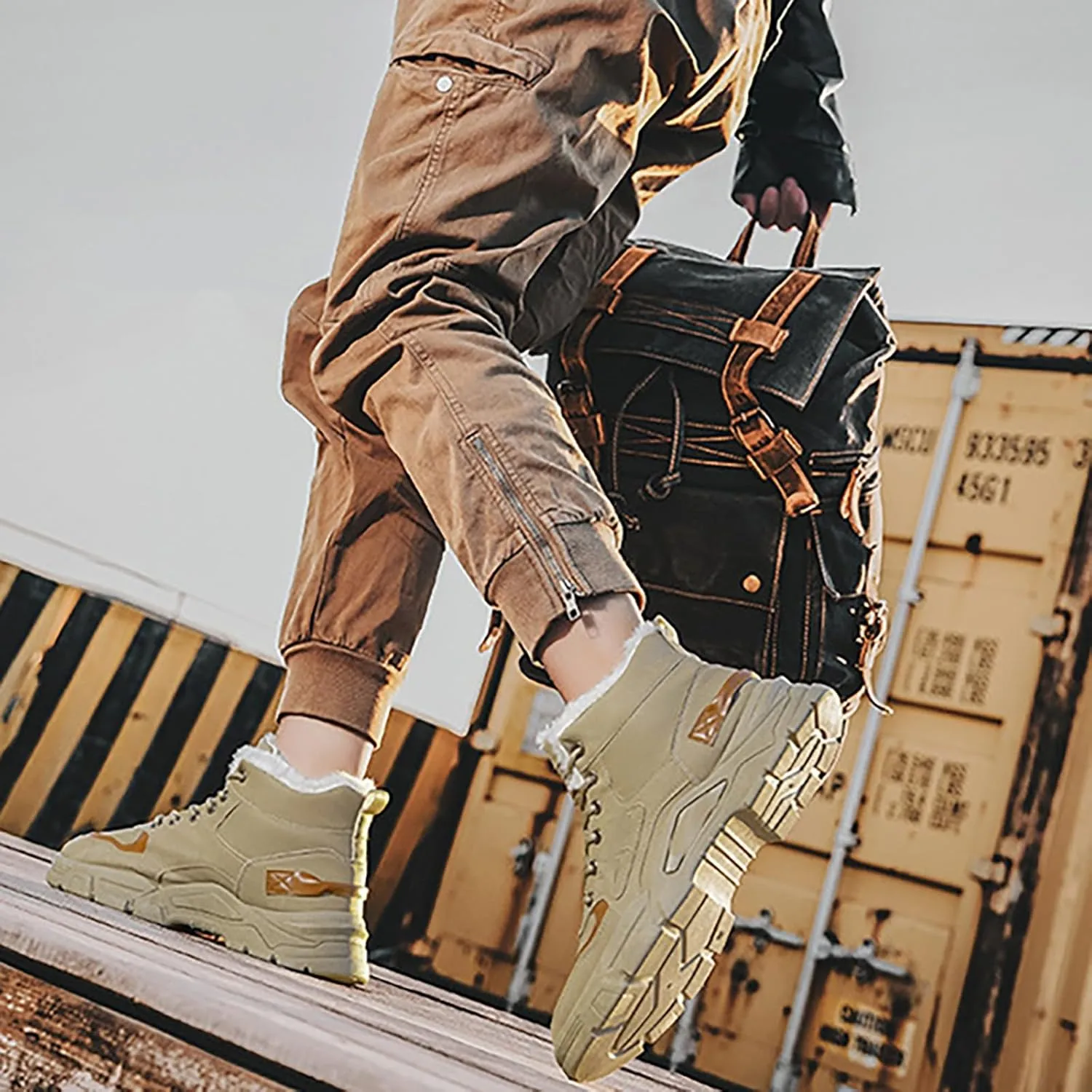 Men's Work Boots Wide Width Hiking Sneakers Warm Fur Lined Women's Workout Shoes Slip Resistant Wide Outdoor Shoes Slip on Loafers Hike Grounded Footwear