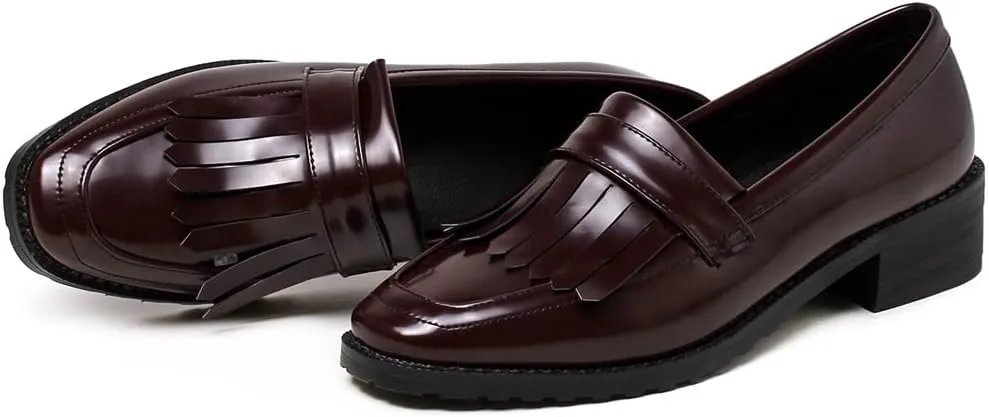 MIOKE Women's Classic Penny Loafers Pointed Toe Patent Leather Slip On Low Heel Western School Oxford Shoes