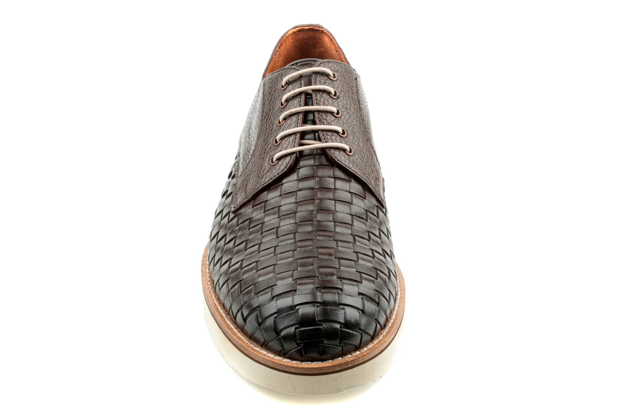 Moe Men's Woven Derby Sneaker, Mix of Top Grain Anilin & Braided Leather, Best Dress Sneakers with EVA Sole and Heels,Brown