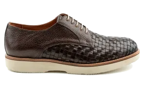 Moe Men's Woven Derby Sneaker, Mix of Top Grain Anilin & Braided Leather, Best Dress Sneakers with EVA Sole and Heels,Brown