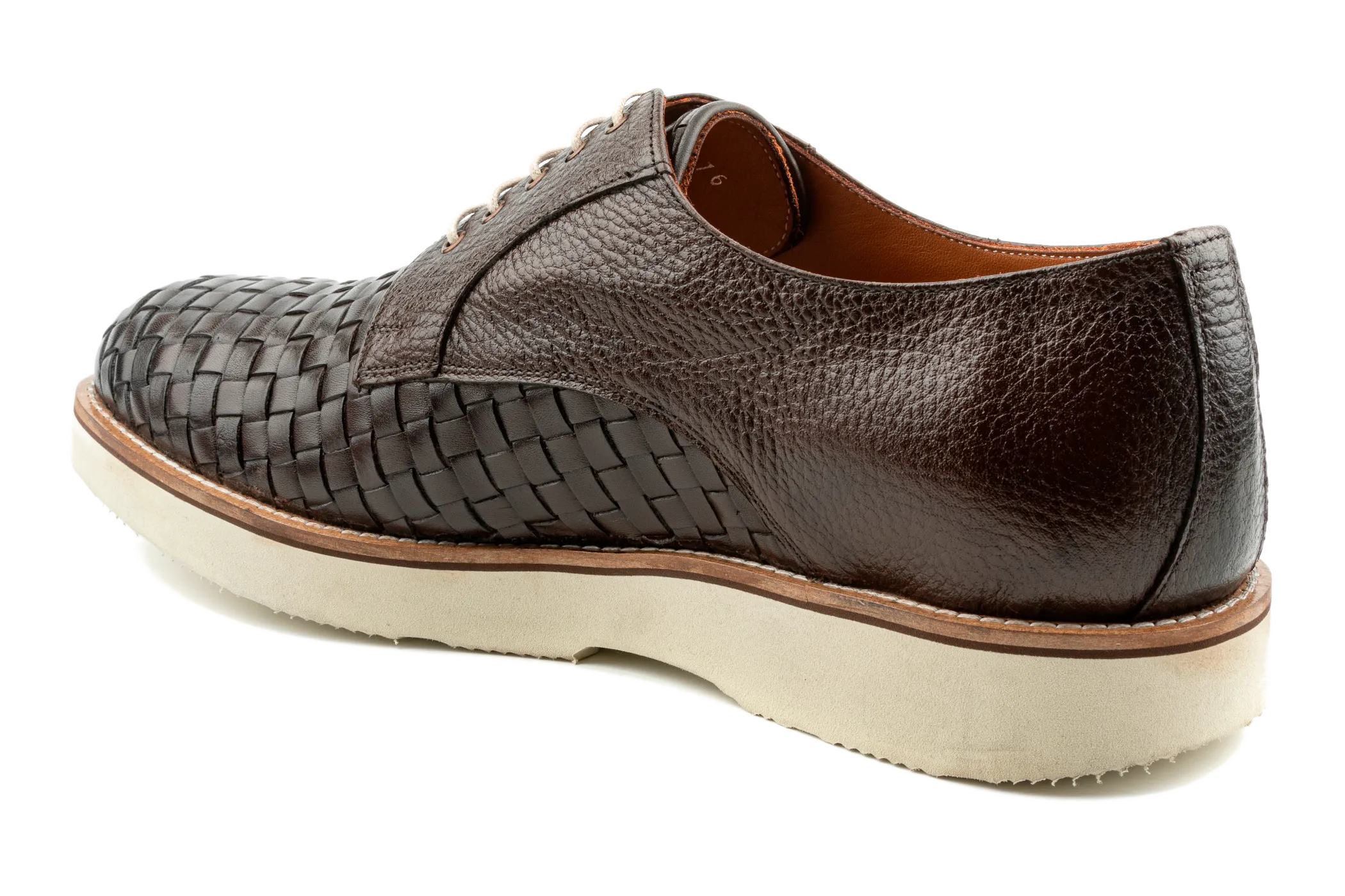 Moe Men's Woven Derby Sneaker, Mix of Top Grain Anilin & Braided Leather, Best Dress Sneakers with EVA Sole and Heels,Brown