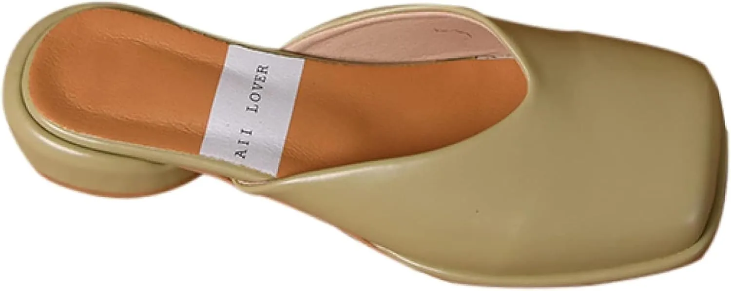 Mules Sandal for Girl Fashion Square Toe Women's Slippers Thick Heel Open Back Loafers Office Slippers