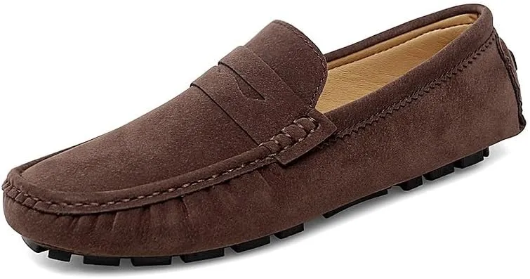 New Loafers for Men Solid Color Round Toe Suede Vamp Penny Driving Loafers Flexible Anti-Slip Comfortable Prom Slip-ons