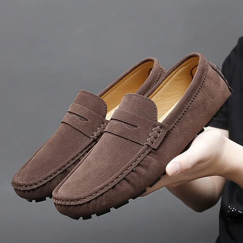 New Loafers for Men Solid Color Round Toe Suede Vamp Penny Driving Loafers Flexible Anti-Slip Comfortable Prom Slip-ons