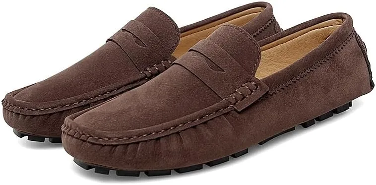 New Loafers for Men Solid Color Round Toe Suede Vamp Penny Driving Loafers Flexible Anti-Slip Comfortable Prom Slip-ons