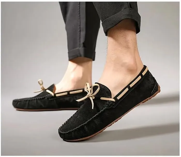 New Loafers for Men Solid Color Suede Vamp Boatshoes Moccasins Shoes Flat Heel Comfortable Slip Resistant Walking Party Slip-ons
