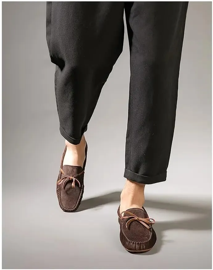 New Loafers for Men Solid Color Suede Vamp Boatshoes Moccasins Shoes Flat Heel Comfortable Slip Resistant Walking Party Slip-ons