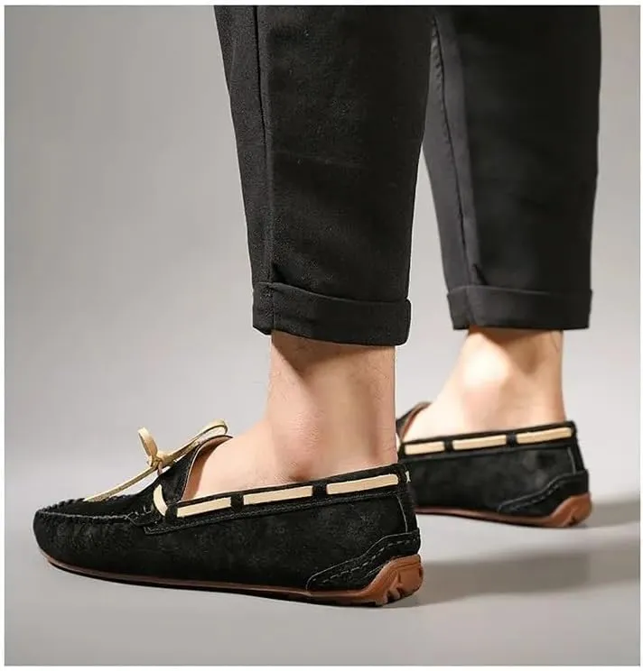 New Loafers for Men Solid Color Suede Vamp Boatshoes Moccasins Shoes Flat Heel Comfortable Slip Resistant Walking Party Slip-ons