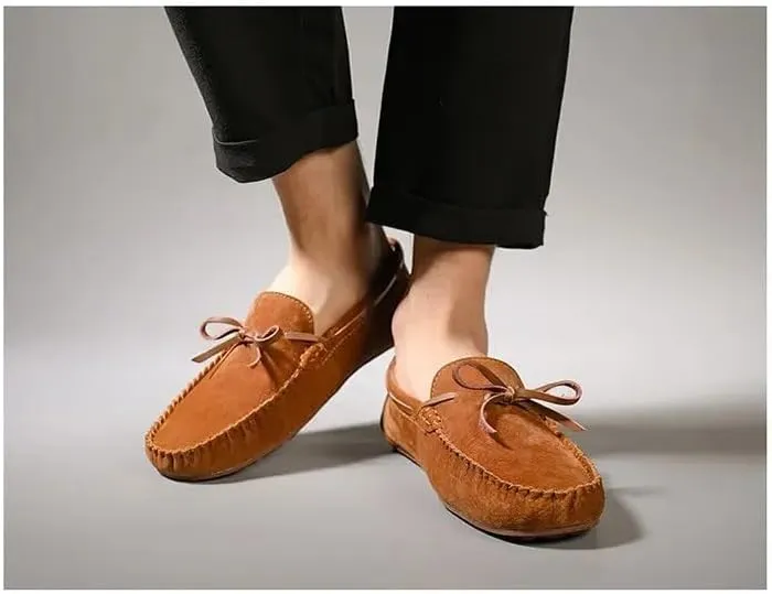 New Loafers for Men Solid Color Suede Vamp Boatshoes Moccasins Shoes Flat Heel Comfortable Slip Resistant Walking Party Slip-ons