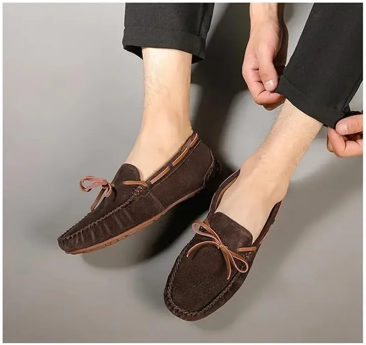 New Loafers for Men Solid Color Suede Vamp Boatshoes Moccasins Shoes Flat Heel Comfortable Slip Resistant Walking Party Slip-ons