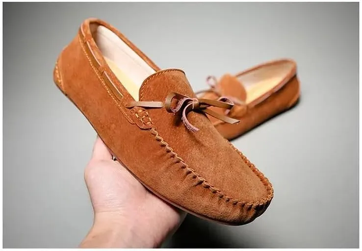 New Loafers for Men Solid Color Suede Vamp Boatshoes Moccasins Shoes Flat Heel Comfortable Slip Resistant Walking Party Slip-ons