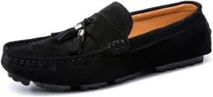 New Mens Loafers Round Toe Solid Color with Tassel Suede Vamp Driving Loafers Flat Heel Comfortable Slip Resistant Party Slip-ons