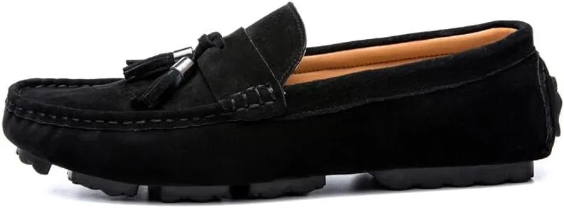New Mens Loafers Round Toe Solid Color with Tassel Suede Vamp Driving Loafers Flat Heel Comfortable Slip Resistant Party Slip-ons