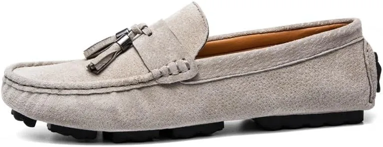 New Mens Loafers Round Toe Solid Color with Tassel Suede Vamp Driving Loafers Flat Heel Comfortable Slip Resistant Party Slip-ons