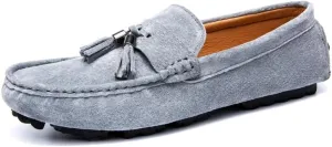 New Mens Loafers Round Toe Solid Color with Tassel Suede Vamp Driving Loafers Flat Heel Comfortable Slip Resistant Party Slip-ons