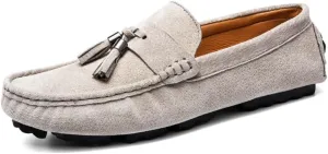 New Mens Loafers Round Toe Solid Color with Tassel Suede Vamp Driving Loafers Flat Heel Comfortable Slip Resistant Party Slip-ons