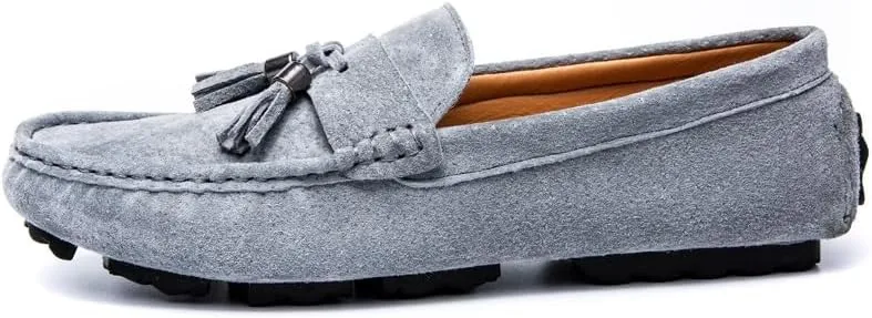 New Mens Loafers Round Toe Solid Color with Tassel Suede Vamp Driving Loafers Flat Heel Comfortable Slip Resistant Party Slip-ons