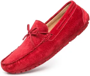 New Mens Loafers Round Toe Suede Vamp Boatshoes Moccasins Shoes Flat Heel Slip Resistant Anti-Slip Walking Slip-ons