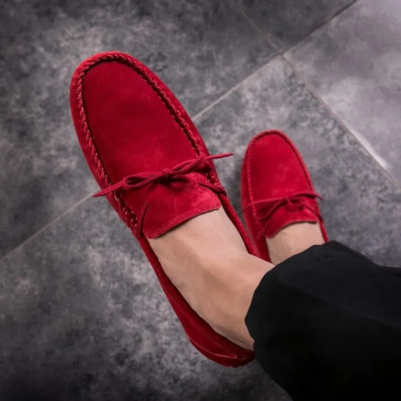 New Mens Loafers Round Toe Suede Vamp Boatshoes Moccasins Shoes Flat Heel Slip Resistant Anti-Slip Walking Slip-ons