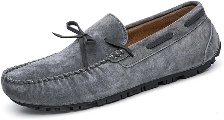 New Mens Loafers Round Toe Suede Vamp Boatshoes Moccasins Shoes Flat Heel Slip Resistant Anti-Slip Walking Slip-ons