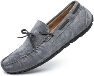 New Mens Loafers Round Toe Suede Vamp Boatshoes Moccasins Shoes Flat Heel Slip Resistant Anti-Slip Walking Slip-ons