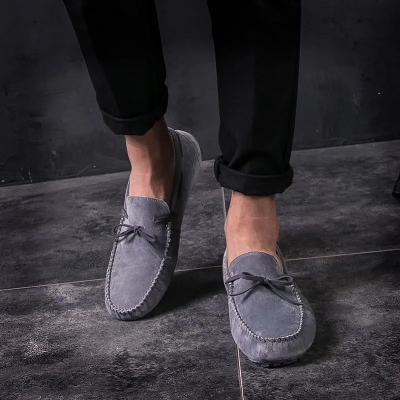 New Mens Loafers Round Toe Suede Vamp Boatshoes Moccasins Shoes Flat Heel Slip Resistant Anti-Slip Walking Slip-ons