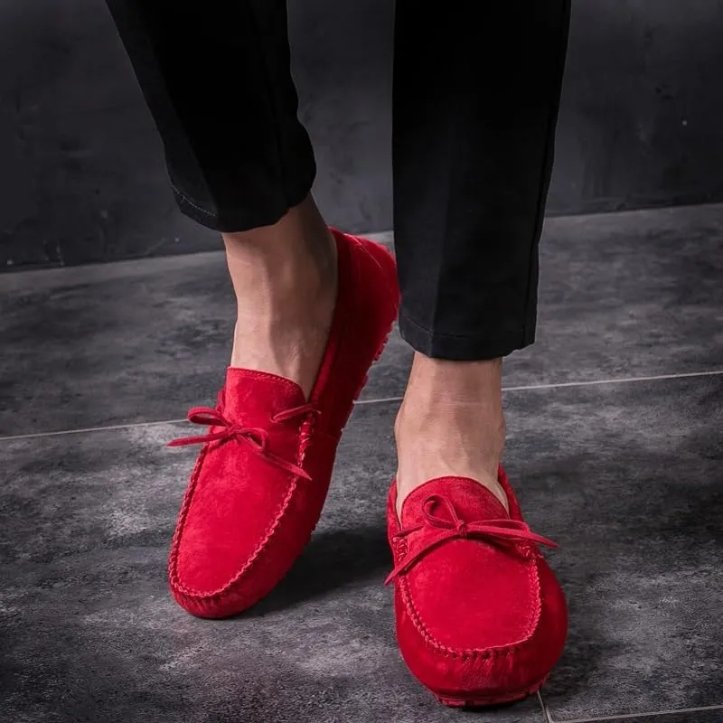 New Mens Loafers Round Toe Suede Vamp Boatshoes Moccasins Shoes Flat Heel Slip Resistant Anti-Slip Walking Slip-ons