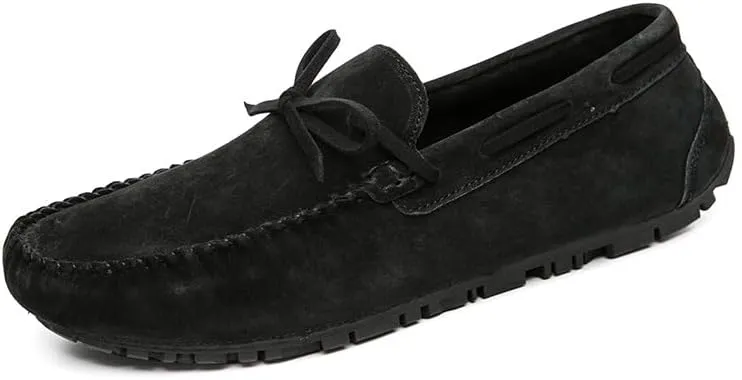 New Mens Loafers Round Toe Suede Vamp Boatshoes Moccasins Shoes Flat Heel Slip Resistant Anti-Slip Walking Slip-ons