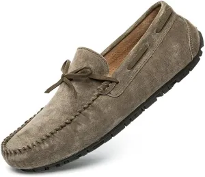 New Mens Loafers Round Toe Suede Vamp Boatshoes Moccasins Shoes Flat Heel Slip Resistant Anti-Slip Walking Slip-ons