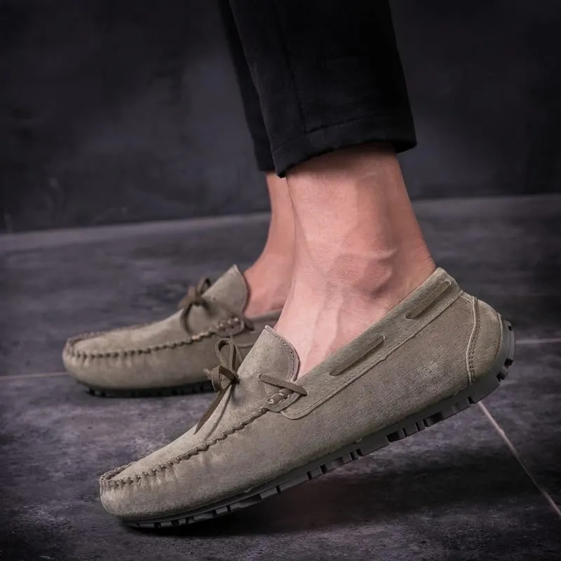 New Mens Loafers Round Toe Suede Vamp Boatshoes Moccasins Shoes Flat Heel Slip Resistant Anti-Slip Walking Slip-ons