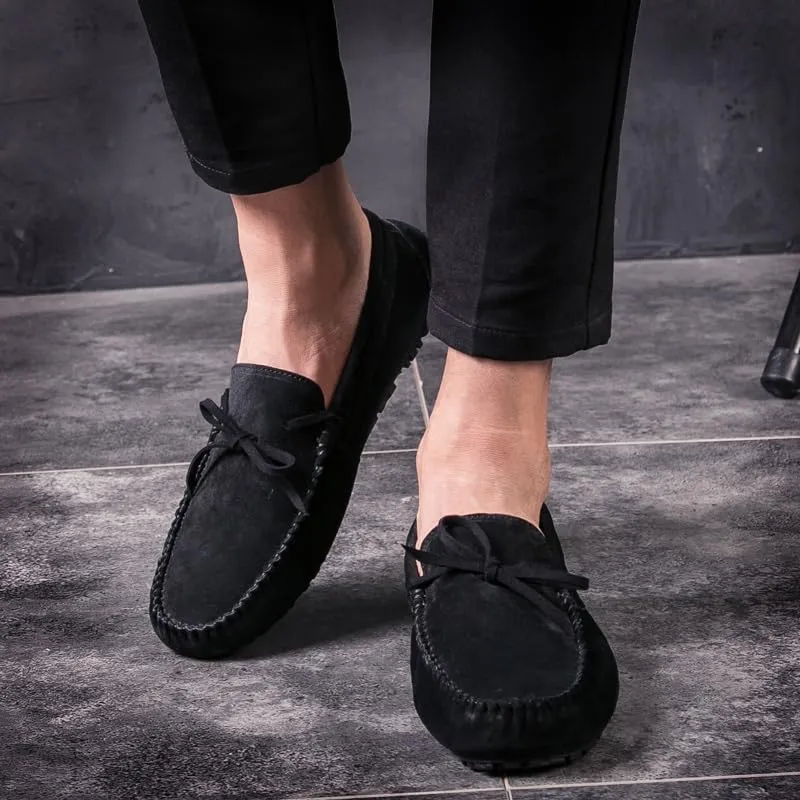 New Mens Loafers Round Toe Suede Vamp Boatshoes Moccasins Shoes Flat Heel Slip Resistant Anti-Slip Walking Slip-ons