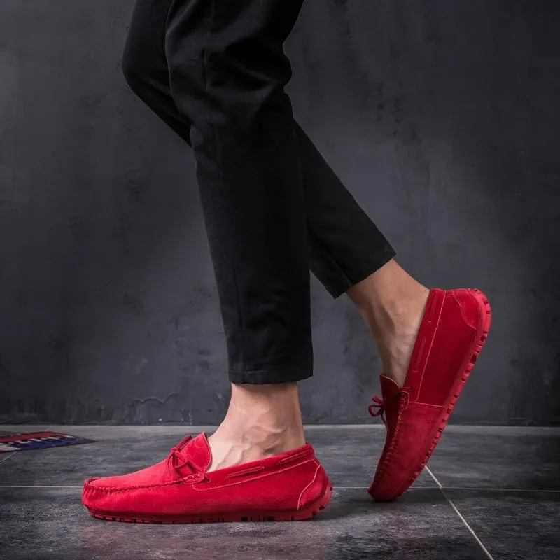 New Mens Loafers Round Toe Suede Vamp Boatshoes Moccasins Shoes Flat Heel Slip Resistant Anti-Slip Walking Slip-ons