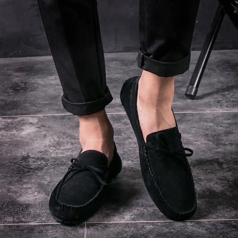 New Mens Loafers Round Toe Suede Vamp Boatshoes Moccasins Shoes Flat Heel Slip Resistant Anti-Slip Walking Slip-ons