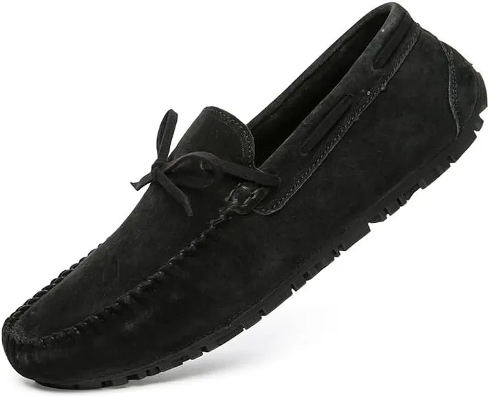 New Mens Loafers Round Toe Suede Vamp Boatshoes Moccasins Shoes Flat Heel Slip Resistant Anti-Slip Walking Slip-ons