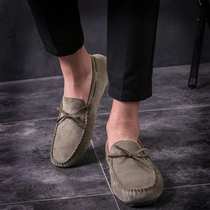New Mens Loafers Round Toe Suede Vamp Boatshoes Moccasins Shoes Flat Heel Slip Resistant Anti-Slip Walking Slip-ons