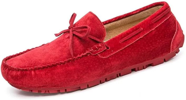 New Mens Loafers Round Toe Suede Vamp Boatshoes Moccasins Shoes Flat Heel Slip Resistant Anti-Slip Walking Slip-ons