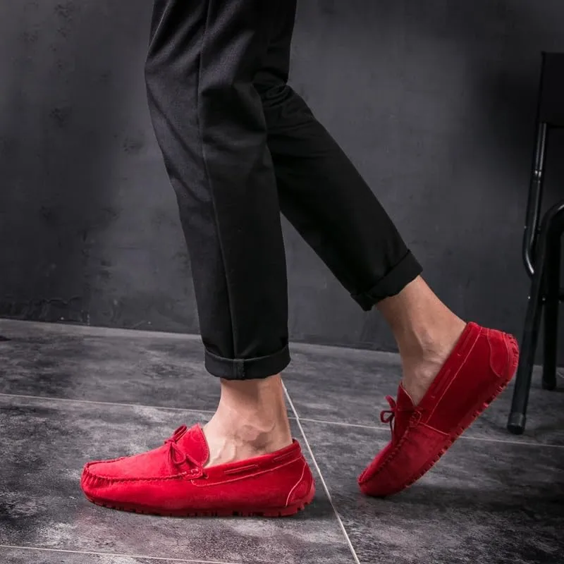 New Mens Loafers Round Toe Suede Vamp Boatshoes Moccasins Shoes Flat Heel Slip Resistant Anti-Slip Walking Slip-ons