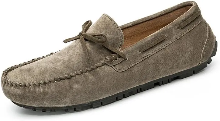 New Mens Loafers Round Toe Suede Vamp Boatshoes Moccasins Shoes Flat Heel Slip Resistant Anti-Slip Walking Slip-ons