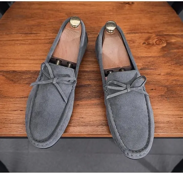 New Mens Loafers Round Toe Suede Vamp Driving Style Loafer Flat Heel Lightweight Flexible Wedding Outdoor Slip-ons