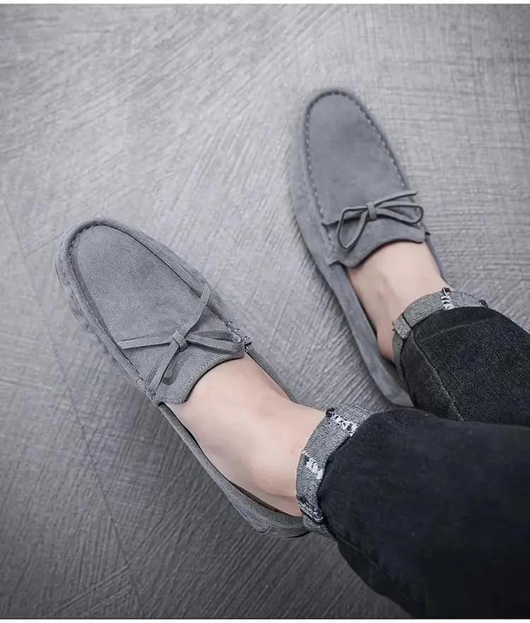 New Mens Loafers Round Toe Suede Vamp Driving Style Loafer Flat Heel Lightweight Flexible Wedding Outdoor Slip-ons