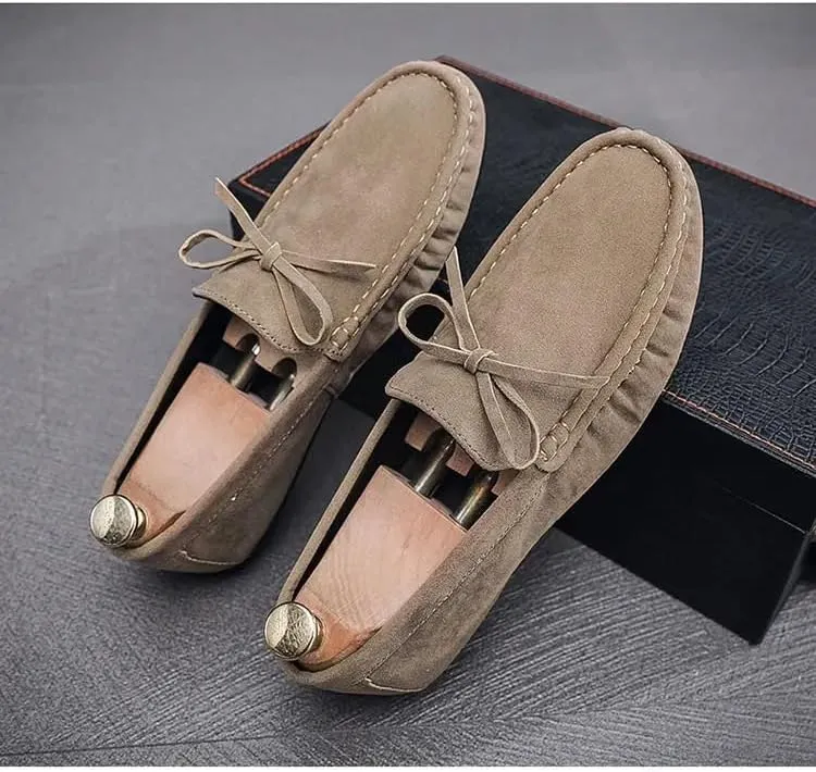 New Mens Loafers Round Toe Suede Vamp Driving Style Loafer Flat Heel Lightweight Flexible Wedding Outdoor Slip-ons